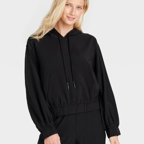 WHO WHAT WEAR Womens Hoodie XXL Black Woven Crop Jacket Pullover Rayon Blend - Picture 2 of 10